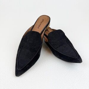 Jeffrey Campbell Black Snake Croc Embossed Mules Round Wood Heels Size 8